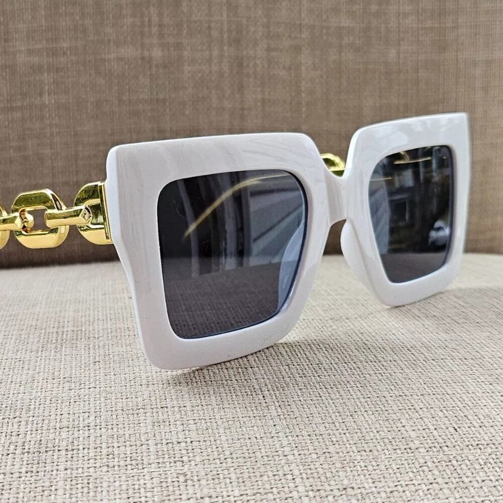 Women Fashion Sunglasses White Frame Big Face Style Eye Wear Fancy Shades